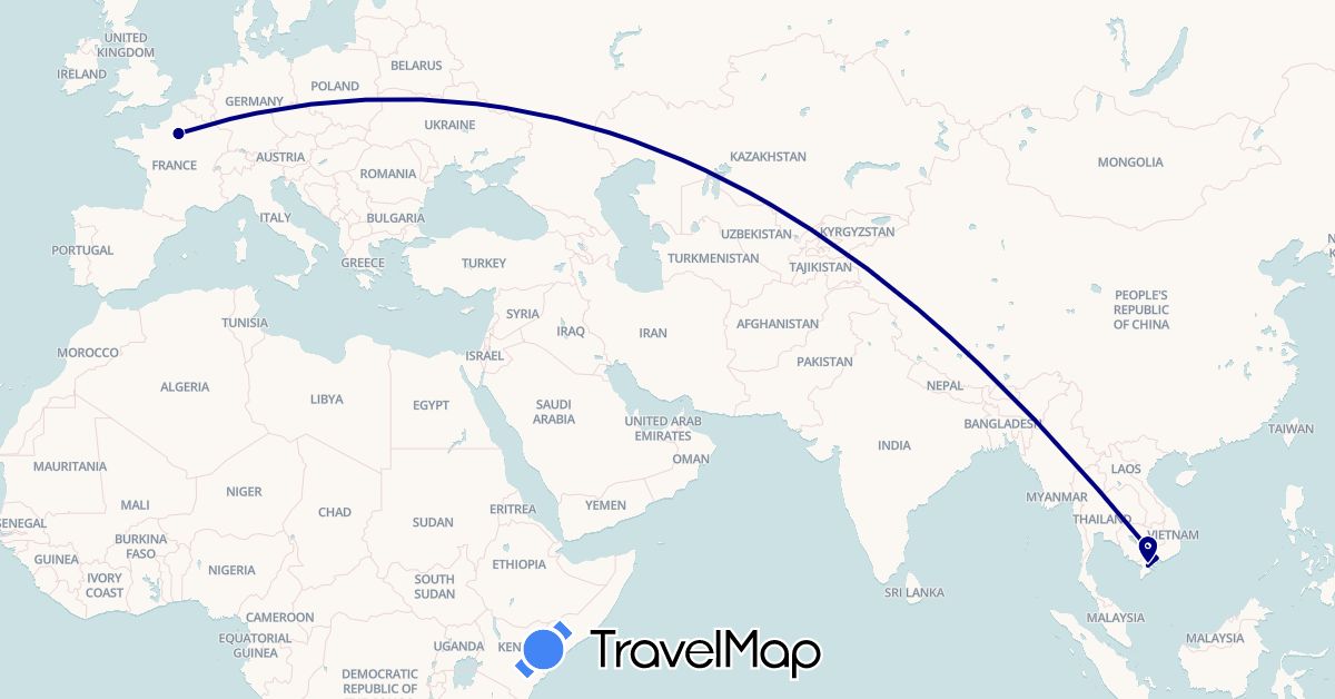 TravelMap itinerary: driving in France, Vietnam (Asia, Europe)